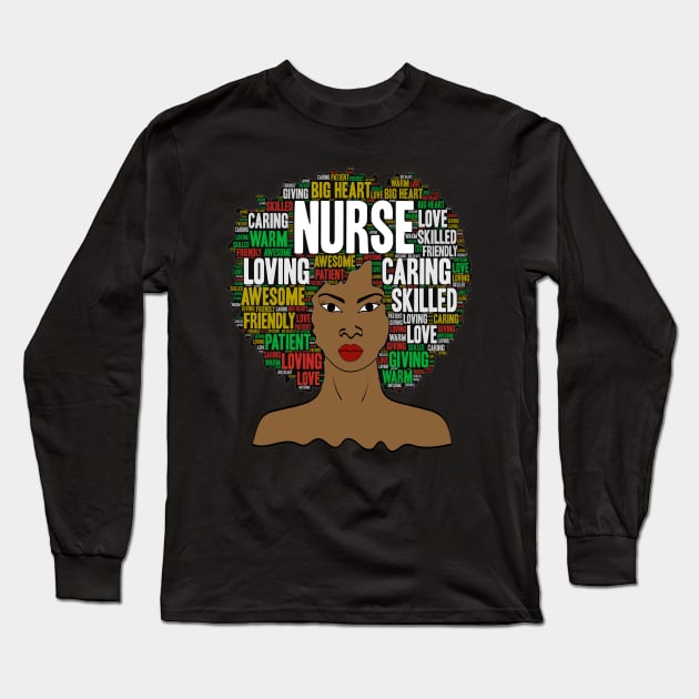 Black Nurse Afro Word Art Long Sleeve T-Shirt by blackartmattersshop